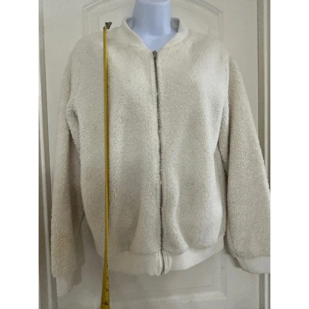 Forever 21 Cream‎ Sherpa Bomber Jacket Full Zip Small S Cozy Warm